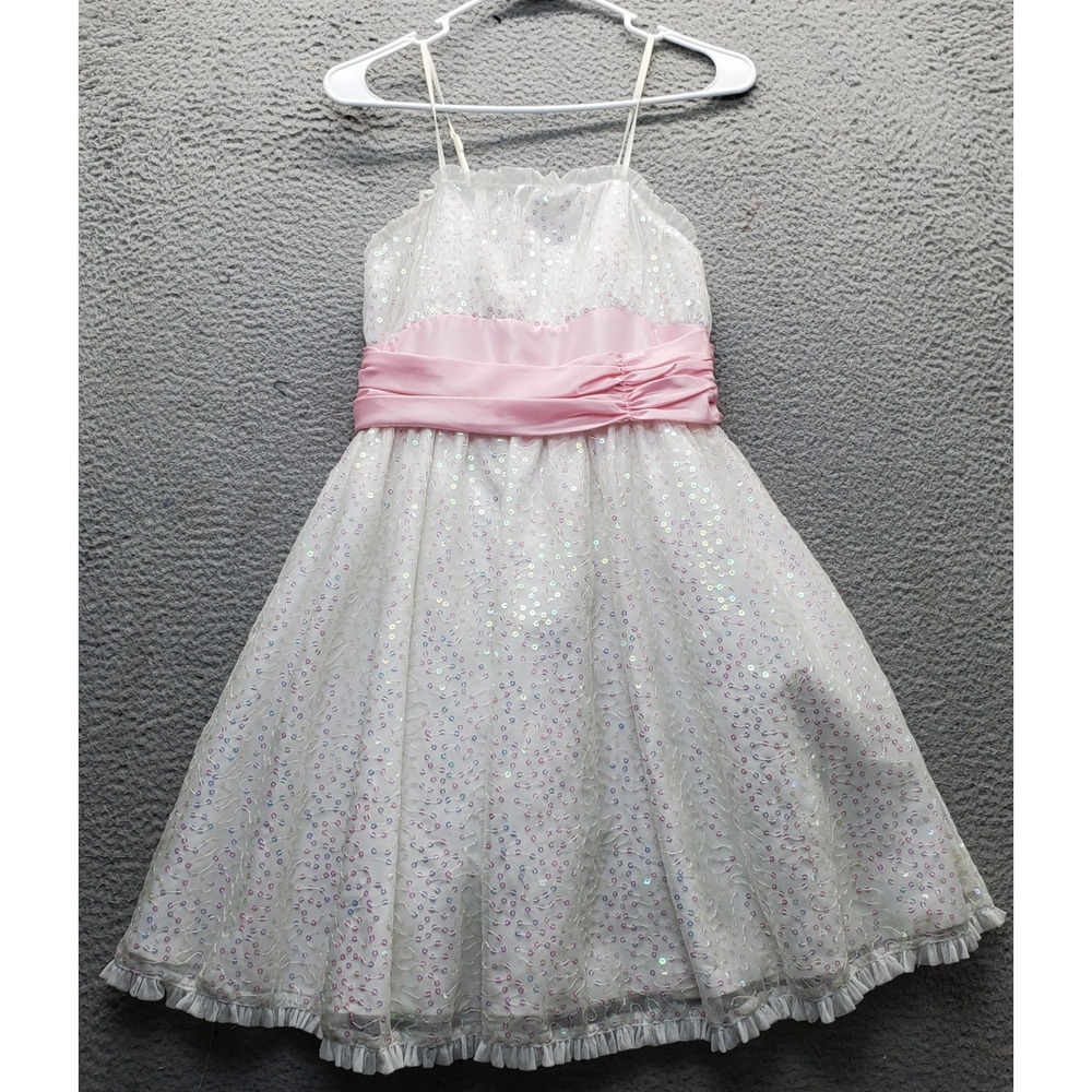Cinderella Party Dress Girls 14 Pink White Lace Embroidery Sequin Lined Back Zip